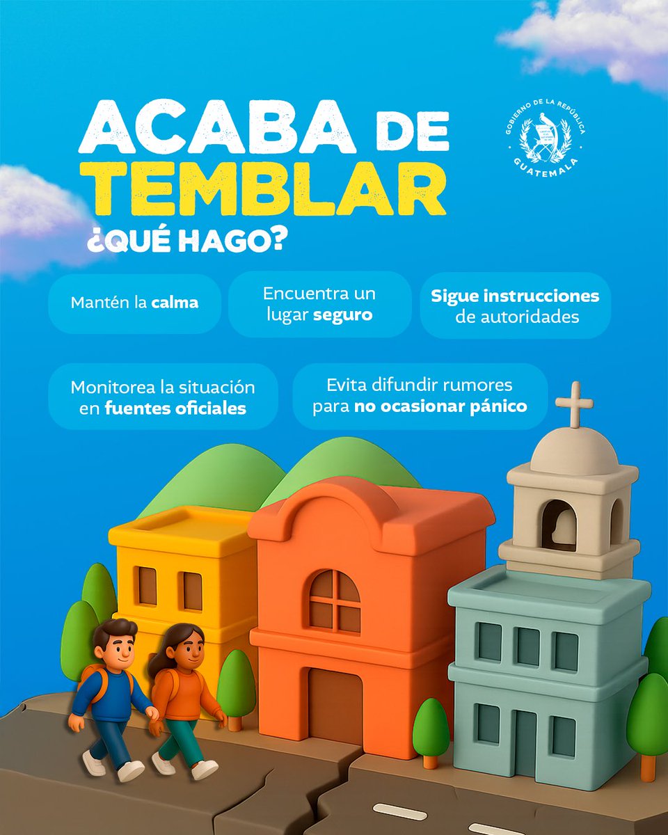 ¡Sismo! 🚨Mantén la calma y sigue las recomendaciones de las autoridades para prevenir emergencias. 

Reporta cualquier daño al 119 de la <a href="/ConredGuatemala/">CONRED</a>. 📲