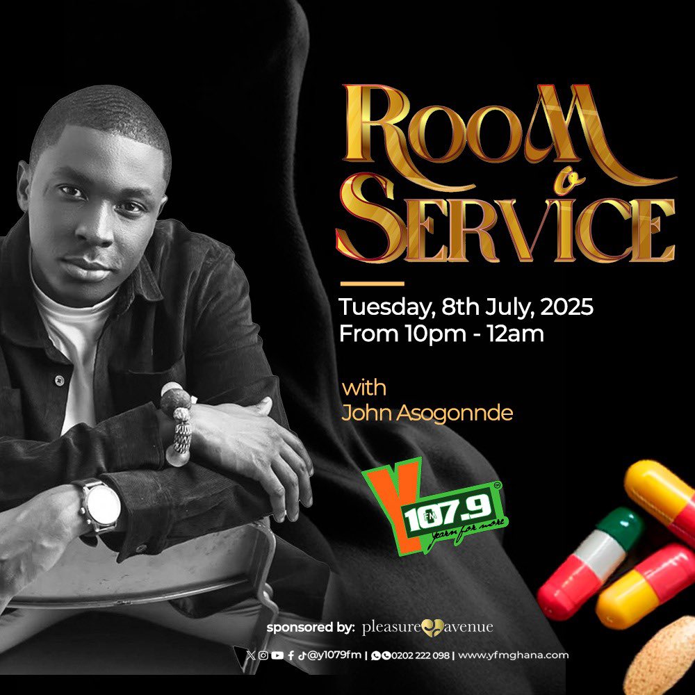 YFM ACCRA (@y1079fm) on Twitter photo Tune in live to the #RoomService with <a href="/pearl_terbo/">M W I N W E L❤️</a> x <a href="/_delphina_/">Naa</a> x <a href="/bigkris_dj/">#BIGKRIS DJ</a> with special guest <a href="/johnasogonnde/">John Asogonnde</a>
Topic: From Addiction to Advocacy: the Real Cost of Drug Abuse. Tune in live to the #RoomService with <a href="/pearl_terbo/">M W I N W E L❤️</a> x <a href="/_delphina_/">Naa</a> x <a href="/bigkris_dj/">#BIGKRIS DJ</a> with special guest <a href="/johnasogonnde/">John Asogonnde</a>
Topic: From Addiction to Advocacy: the Real Cost of Drug Abuse.