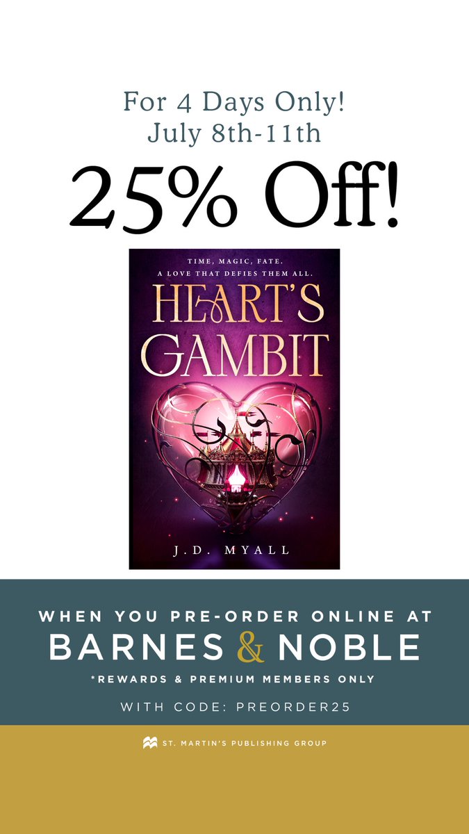 Snap up Drexel MFA alum J.D. Myall's debut novel HEART'S GAMBIT (pre-order discount details below through July 11), a romantasy centered on two time-traveling Black families cursed to put forth competitors in a magical duel once every generation. Congratulations, J.D.!