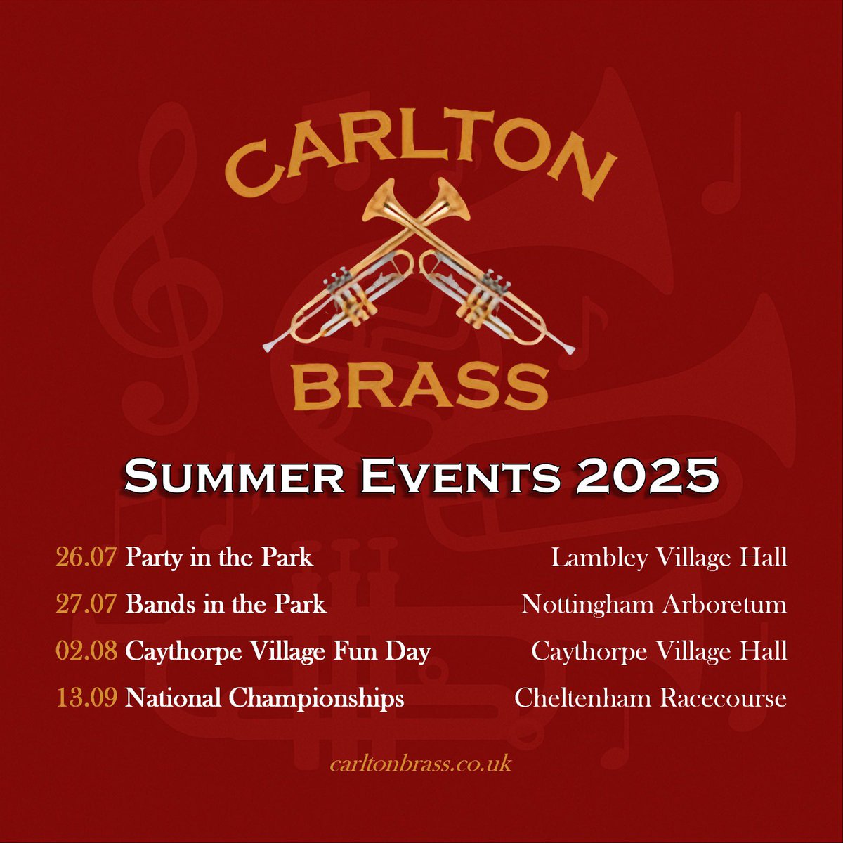 We have a whole host of exciting events coming up this summer! Come along and enjoy some fabulous music on the sun! 😎

#band #banding #brassband #brass #nottingham #carlton #netherfield #music #orchestra #summer #concert #gig #bandstand