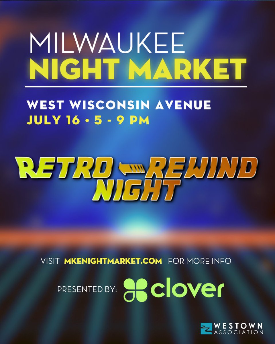 mkenightmarket's tweet image. Rewind. Remix. Repeat. ๐ง Join us at the Milwaukee #NightMarket, presented by @CloverCommerce, on July 16 for Retro Rewind night where the decades collide & the good times roll! ๐๐บ๐ถ๐