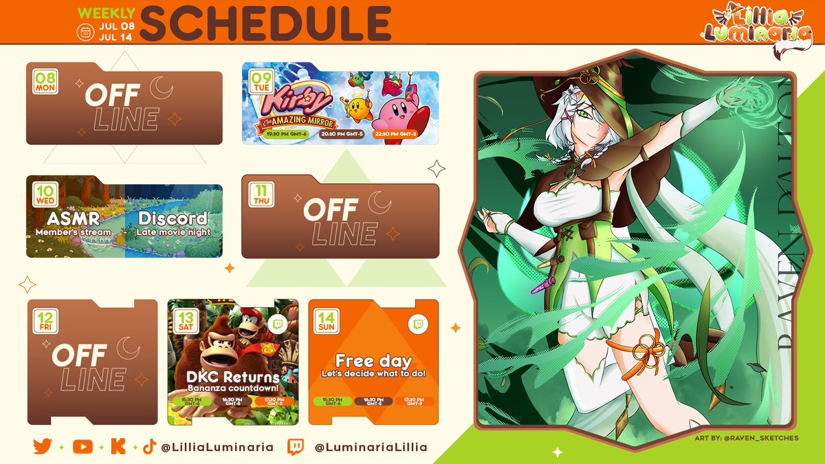 ☁️HORARIO SEMANAL☁️
Semanita d chill probando jueguitos y comenzando la cuenta regresiva para el DK Bananza💚

Ajusté un poco los horarios así que estén atentos a sus notis, igual aviso siempre por aquí cuando prenda✨
#Vtuber #VTuberUprising