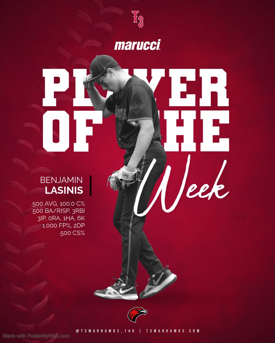 T3 Warhawks (Powe) (@t3warhawks_14u) on Twitter photo !This week’s #Warboys POTW is CA/P/IF Ben Lasinis (‘29 - <a href="/WHSDEMONSBSBL/">Westlake Demons Baseball</a>) - led tm in AVG, OBP, H, QAB%, C%, & BA/RISP. He shot down 50% of runners, & added 2 DP (1.000 FPCT) along w/ 3 scoreless IP, striking out 6, allowing one HA.
@t3_warhawks <a href="/DEMONSBSBL/">Westlake HS Baseball</a> !This week’s #Warboys POTW is CA/P/IF Ben Lasinis (‘29 - <a href="/WHSDEMONSBSBL/">Westlake Demons Baseball</a>) - led tm in AVG, OBP, H, QAB%, C%, & BA/RISP. He shot down 50% of runners, & added 2 DP (1.000 FPCT) along w/ 3 scoreless IP, striking out 6, allowing one HA.
@t3_warhawks <a href="/DEMONSBSBL/">Westlake HS Baseball</a>