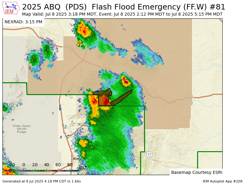 Iembot_emerg's tweet image. ABQ continues Flash Flood Emergency [flash flood: radar indicated, flash flood damage threat: catastrophic] for Lincoln [NM] till Jul 8, 5:15 PM MDT mesonet.agron.iastate.edu/vtec/f/2025-O-…
