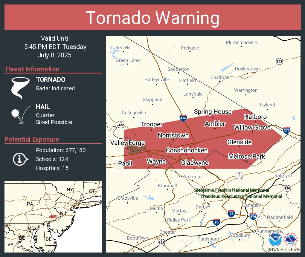 Tornado Warning including Norristown PA, King of Prussia PA and  Willow Grove PA until 5:45 PM EDT