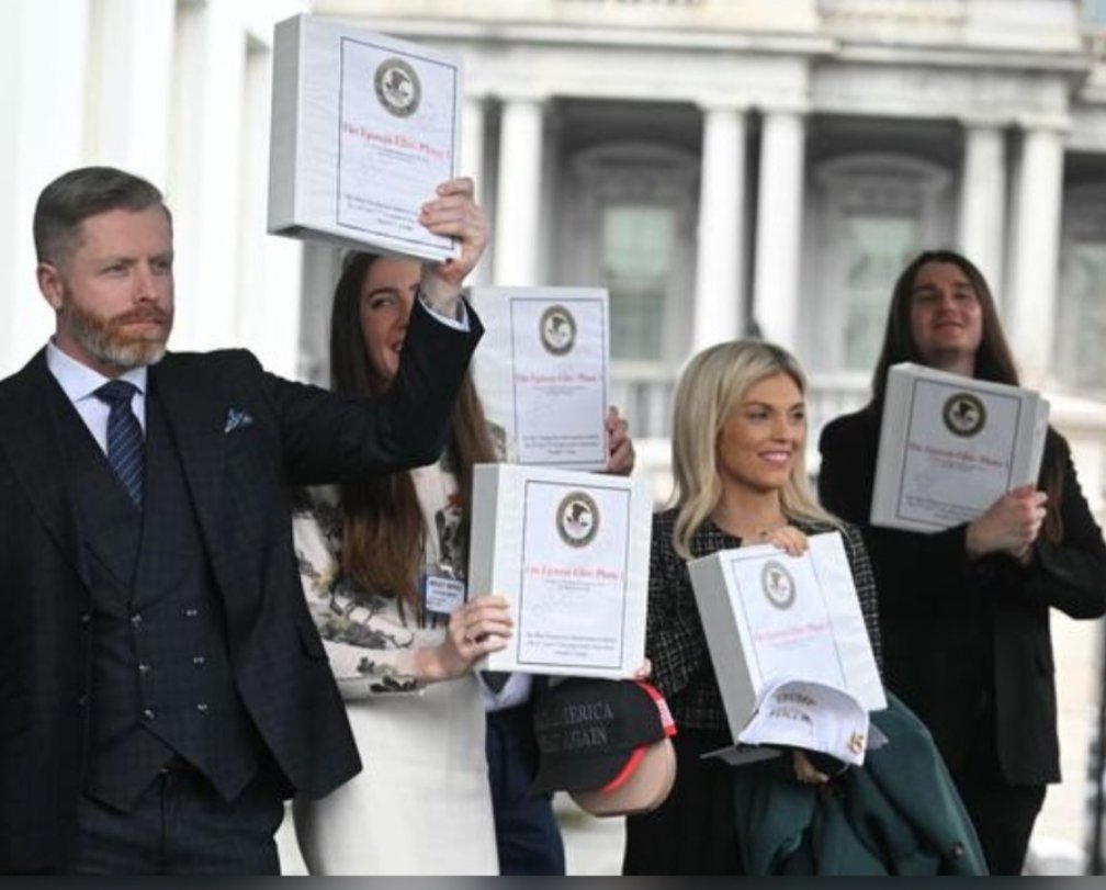 This photo is so funny in hindsight - wtf were they thinking holding up "Epstein Files" if they have nothing😂
