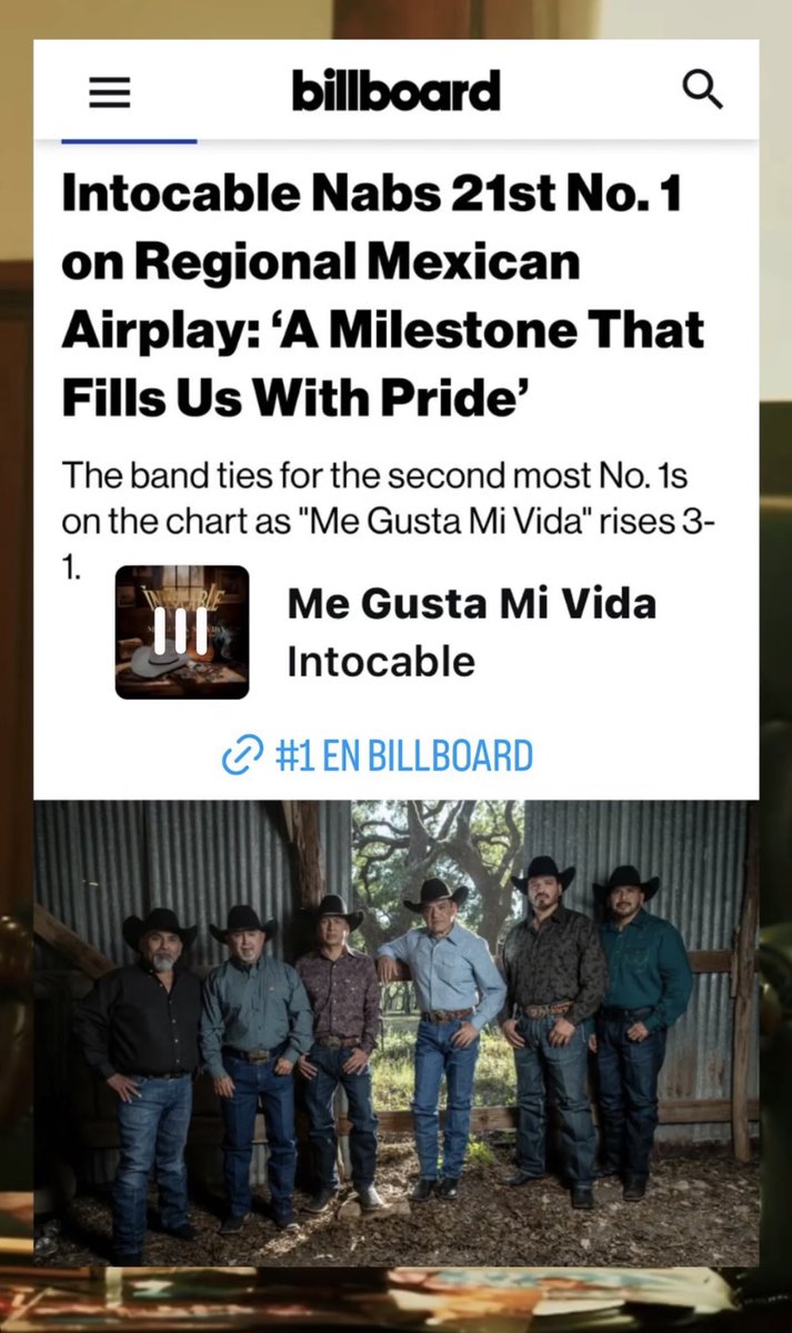 FELICIDADES <a href="/grupointocable/">Grupo Intocable</a> !! OTRO # 1 <a href="/billboard/">billboard</a> #MeGustasTu EN SU CARRERA 👊🏽👊🏽👏🏼👏🏼 <a href="/IntocableRJM/">Ricardo Muñoz</a>