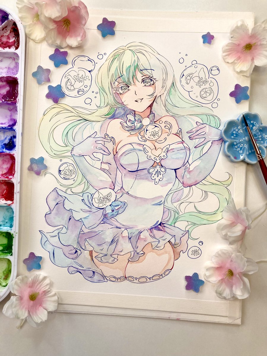 oakteaparty's tweet image. Wip, bubble jasmine and pearls 💚
Live now painting in watercolor! 😍💖💕
🎉 twitch.tv/OakteaParty 💫