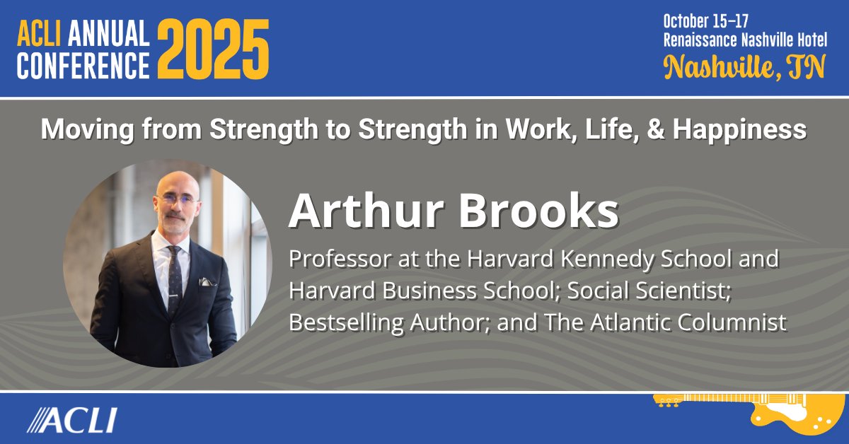 ACLINews's tweet image. We're excited to announce that @arthurbrooks will be a keynote speaker at the #ACLIAnnual Conference 2025. Join us this October for a discussion on how leaders can uncover new strengths and prepare for changes that come later in life.
More information: web.cvent.com/event/add363d1…