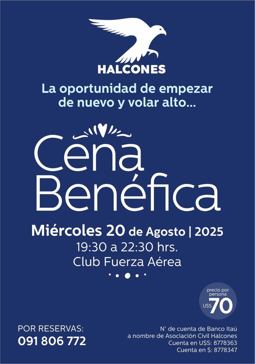 Halcones (@halcones2021) on Twitter photo Hola! Es una alegría invitarte a participar de la primera cena benéfica de Halcones. Vení a conocer más de nuestro proyecto y ayudanos a seguir empujando las segundas oportunidades! Hola! Es una alegría invitarte a participar de la primera cena benéfica de Halcones. Vení a conocer más de nuestro proyecto y ayudanos a seguir empujando las segundas oportunidades!