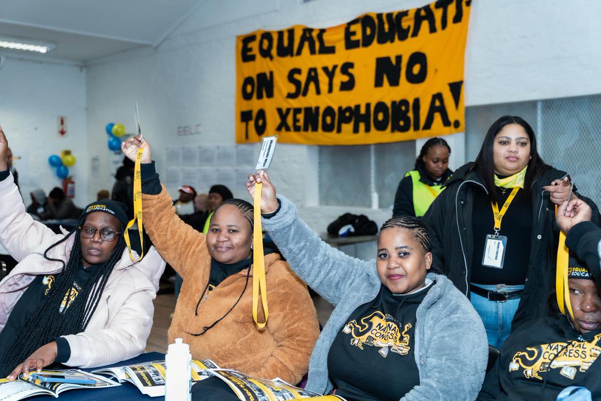 equal_education's tweet photo. [Day 2]National Congress 2025 moments🙌🏾💛🖤 S/O @MVC_SA @_cosatu @I_MenstruateZA @SECTION27news @UNEafroBrasil for standing in solidarity with us 
#EE5thCongress
#FixOurSchoos #buildingthemovement #YouthPower https://t.co/e3QAH5MAhv