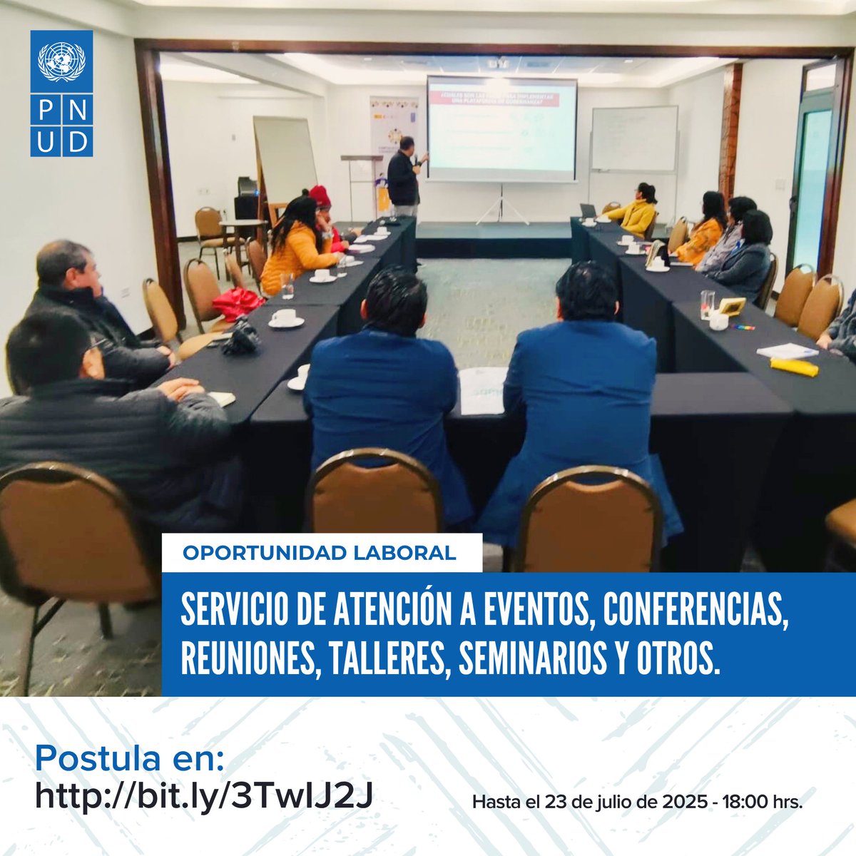🔈 #OportunidadLaboral | Invitamos a todas las entidades (empresas, instituciones, organizaciones, etc.) a postularse para servicio de atención de eventos en La Paz.

👉🏾 bit.ly/3TwIJ2J
🗓️ Postúlate hasta el 23 de julio de 2025 - 18:00 hrs.