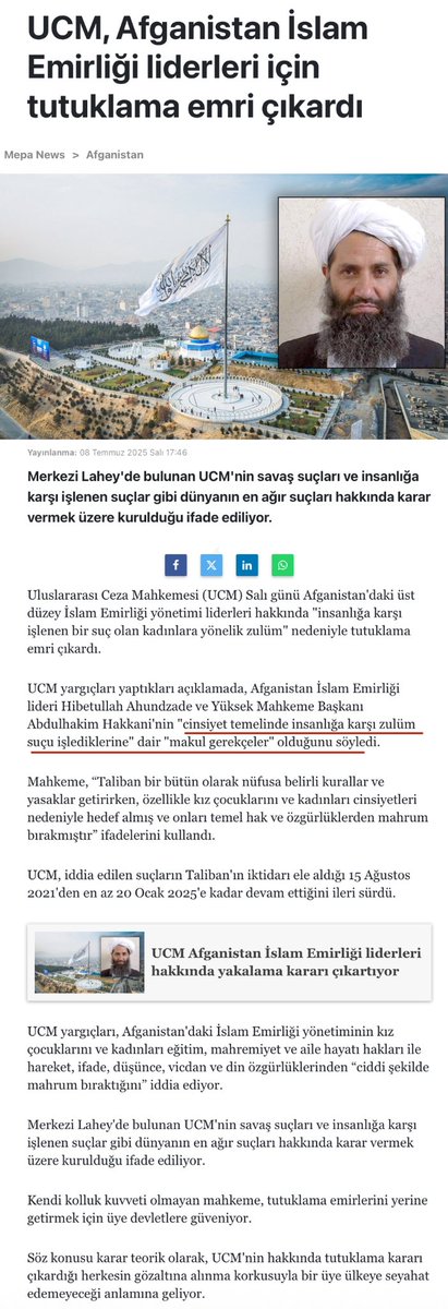 JihatG's tweet image. Uluslararası Ceza Mahkemesi @IntlCrimCourt, Afganistanlı yetkililer hakkında “cinsiyet temelinde insanlığa karşı zulüm suçu” gibi saçma sapan bir gerekçeyle tutuklama kararı çıkarttı.
İsrailli yetkililer ve @Netanyahu hakkında tutuklama kararı çıkartmakta korkak davranan ICC,…