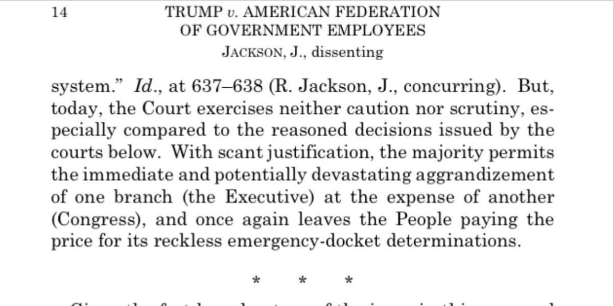 kurtlash1's tweet image. I imagine Jackson’s eight colleagues are rather tired of such over the top public disparagement of the court. She’s writing herself into permanent irrelevance.