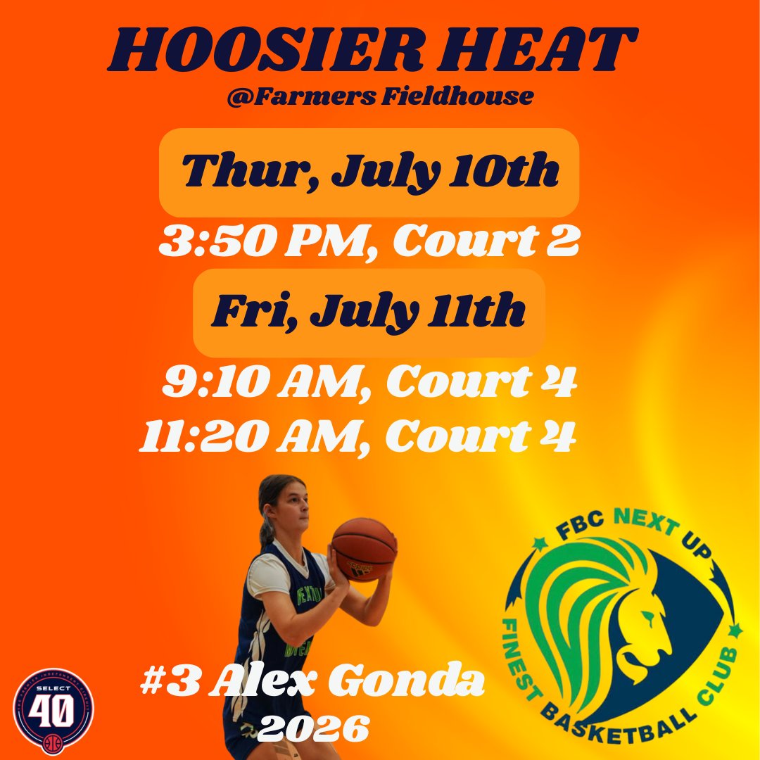 Alex Gonda (@alexgonda12) on Twitter photo Looking forward to being on the road with my <a href="/FBCNextUp/">FBC NextUp</a> 17u S40 team!
First stop is <a href="/InsiderExposure/">InsiderExposure</a> Hoosier Heat.
Then on to the <a href="/SelectEventsBB/">Select Events Basketball</a> Midwest Summer Classic!
<a href="/CoachRabun/">Rabun Wright</a> <a href="/moreid_thatsme/">Coach Mo Reid</a> <a href="/TheOneKevClancy/">Kevin Clancy</a> @UNAWBB <a href="/CoachChrisDixon/">Chris Dixon</a> <a href="/coach_elambert/">Erika Lambert</a>
<a href="/UWFWBB/">UWF Women's Basketball</a> <a href="/FGCU_WBB/">FGCU Women's Basketball</a> Looking forward to being on the road with my <a href="/FBCNextUp/">FBC NextUp</a> 17u S40 team!
First stop is <a href="/InsiderExposure/">InsiderExposure</a> Hoosier Heat.
Then on to the <a href="/SelectEventsBB/">Select Events Basketball</a> Midwest Summer Classic!
<a href="/CoachRabun/">Rabun Wright</a> <a href="/moreid_thatsme/">Coach Mo Reid</a> <a href="/TheOneKevClancy/">Kevin Clancy</a> @UNAWBB <a href="/CoachChrisDixon/">Chris Dixon</a> <a href="/coach_elambert/">Erika Lambert</a>
<a href="/UWFWBB/">UWF Women's Basketball</a> <a href="/FGCU_WBB/">FGCU Women's Basketball</a>