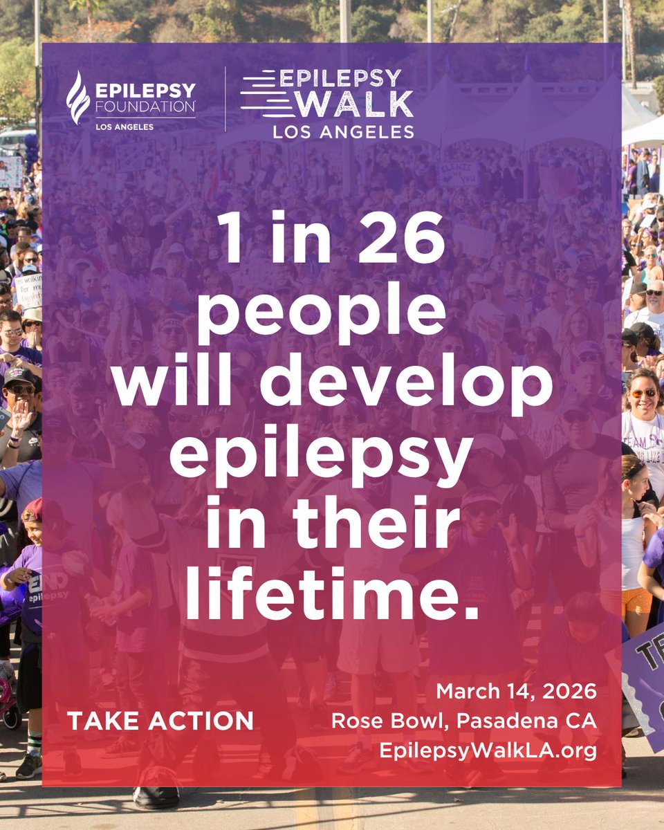 EpilepsyFdnLA's tweet image. Epilepsy Walk LA is back on March 14, 2026, at the Rose Bowl in Pasadena, CA! Join us for a day filled with community, connection, and hope as we walk together to raise awareness and funds for the epilepsy community. Who is your 1 in 26?
Register now: EpilepsyWalkLA.org