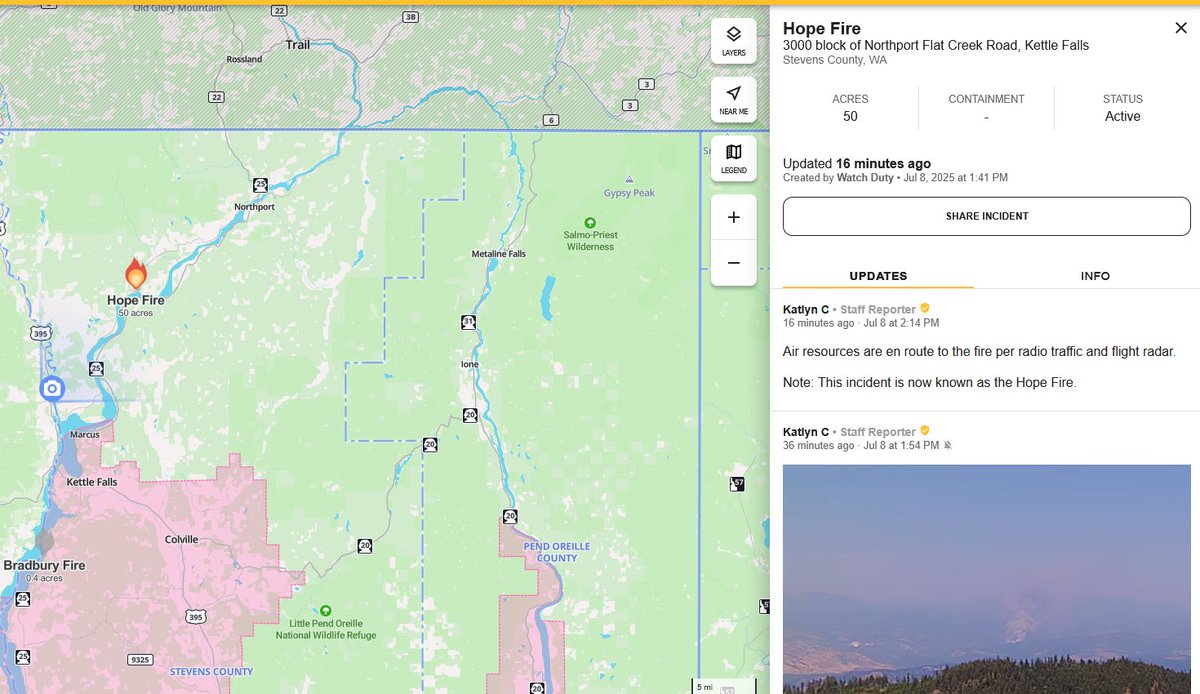 JafOsinta's tweet image. #HopeFire in Stevens County, WA. 1x UH-1, 4x AT-802 Fire Bosses, 2x DHC-8 Tankers fighting it so far. Reported and hour and fifteen minutes ago, now already a couple hundred acres. Photos from Webcam/Facebook