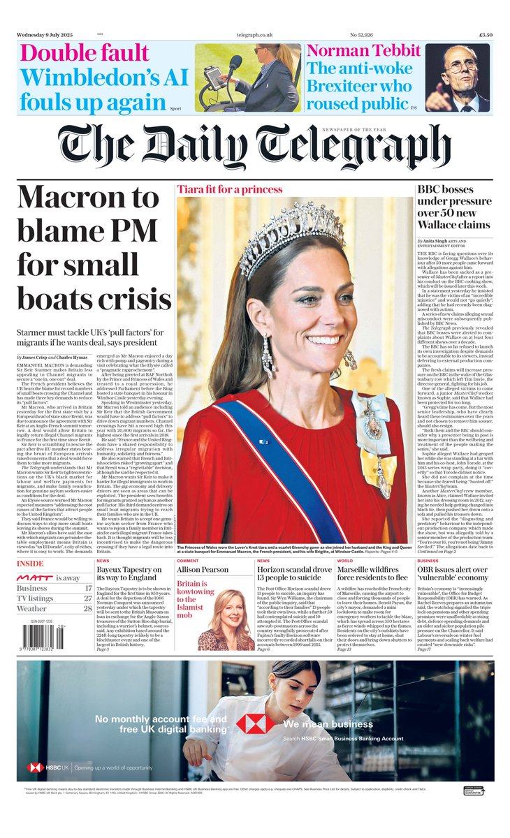 Macron to blame PM for small boats crisis. He's not wrong but France shares some blame.  #TomorrowsPapersToday