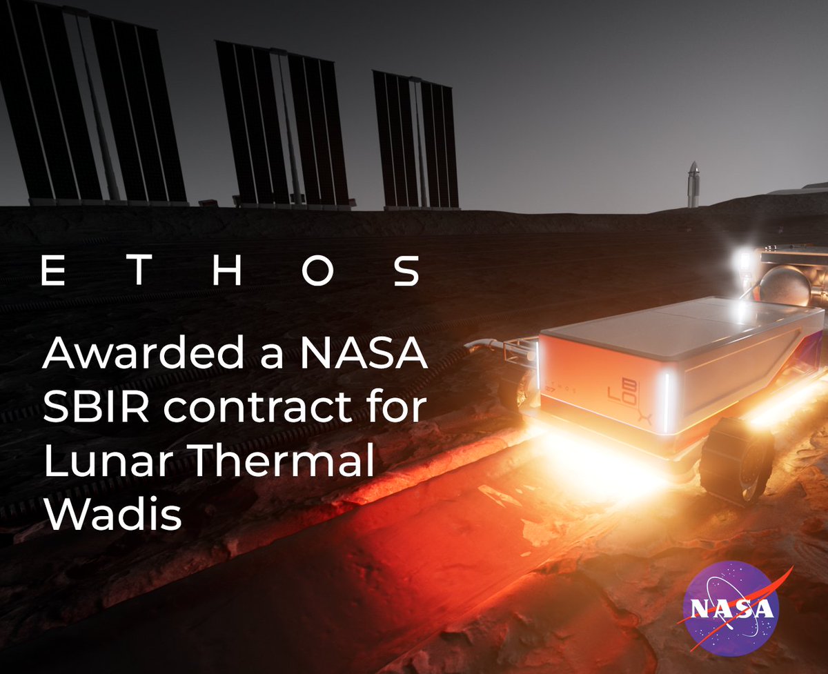 ethosspace's tweet image. NASA&apos;s biggest technical challenge is surviving the lunar night, and they selected Ethos to help solve it.

The same tech we&apos;ll use to make landing pads creates thermal masses for heat &amp;amp; power through the cold dark night. We&apos;re basically building giant heating pads on the Moon.