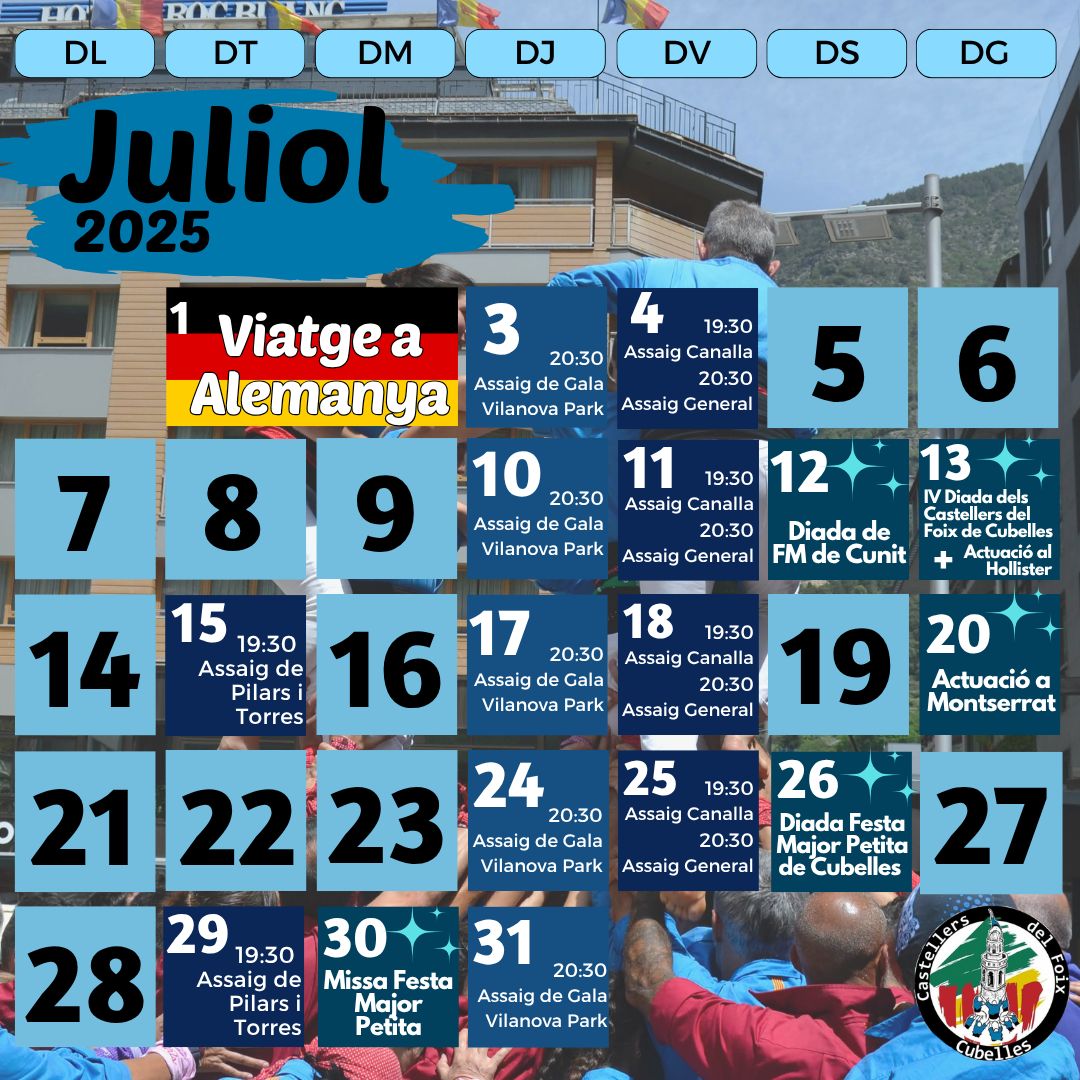 CastDelFoix's tweet image. 🤘🏼Algú va dir que és bo tot el que es fa desitjar!
🙌 Ja tenim aquí el calendari del mes de juliol.
🚀Amb la nostra IV Diada i actuació a #Cunit 😍
🩵 Uneix-te a la colla i fem història plegats.
🗓️ Assaig tots els divendres
🕢Canalla 19.30 h.
🕣General 20.30 h.
💰I GRATUÏT!