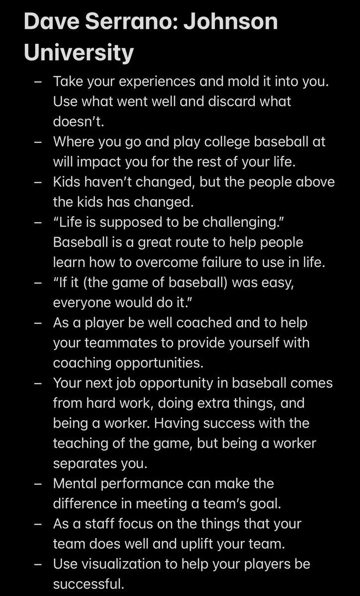 CoachCasto's tweet image. I enjoyed listening to the @ABCA1945 Podcast with guest @DaveSerrano11. This was a great discussion on finding coaching opportunities, what separates good and great players, and the importance of mental performance. Here are my notes! @CoachB_ABCA @NettingPros ⚾️📝🎧