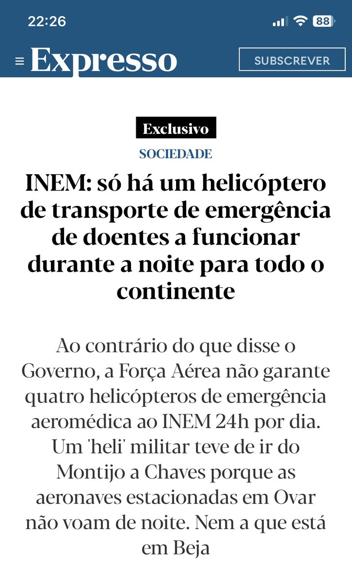 Tenho evitado falar da governança que temos. Mas o tema helicópteros e helioportos hospitalares foi amplamente discutido na C. de Saúde da A.R. - de que fui Presidente. O que dizem políticos (incluindo ministros) e comentadores sobre o assunto é de um desconhecimento absoluto e