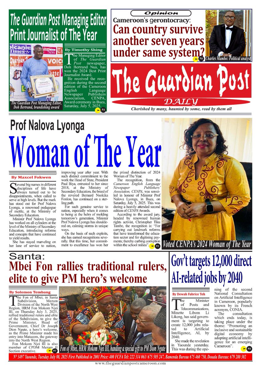 📰 New in Cameroon’s The @Guardian Post Daily newspaper
“Speaking out against silence”
@Cameroon’s <a href="/Anglophone/">Tumelo</a> <a href="/crisis/">mb</a> deepens as the world looks away. Silence = complicity.

🗣️ It’s time to raise our voices.
#SpeakUpForJustice #AnglophoneCrisis #EndTheSilence #HumanRightsMatter