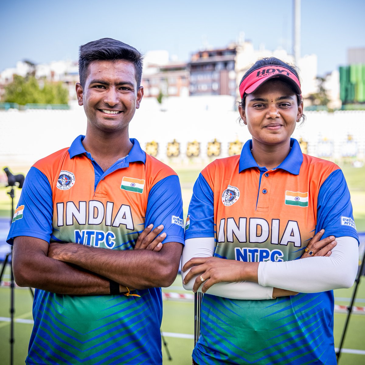 worldarchery's tweet photo. INDIA LEADS THE WAY 🇮🇳🔥
Rishabh Yadav and Jyothi Surekha Vennam lead the field in Madrid at the final Hyundai Archery World Cup qualifying of the season.

#ArcheryWorldCup #archery https://t.co/K4hmfm1Dg6