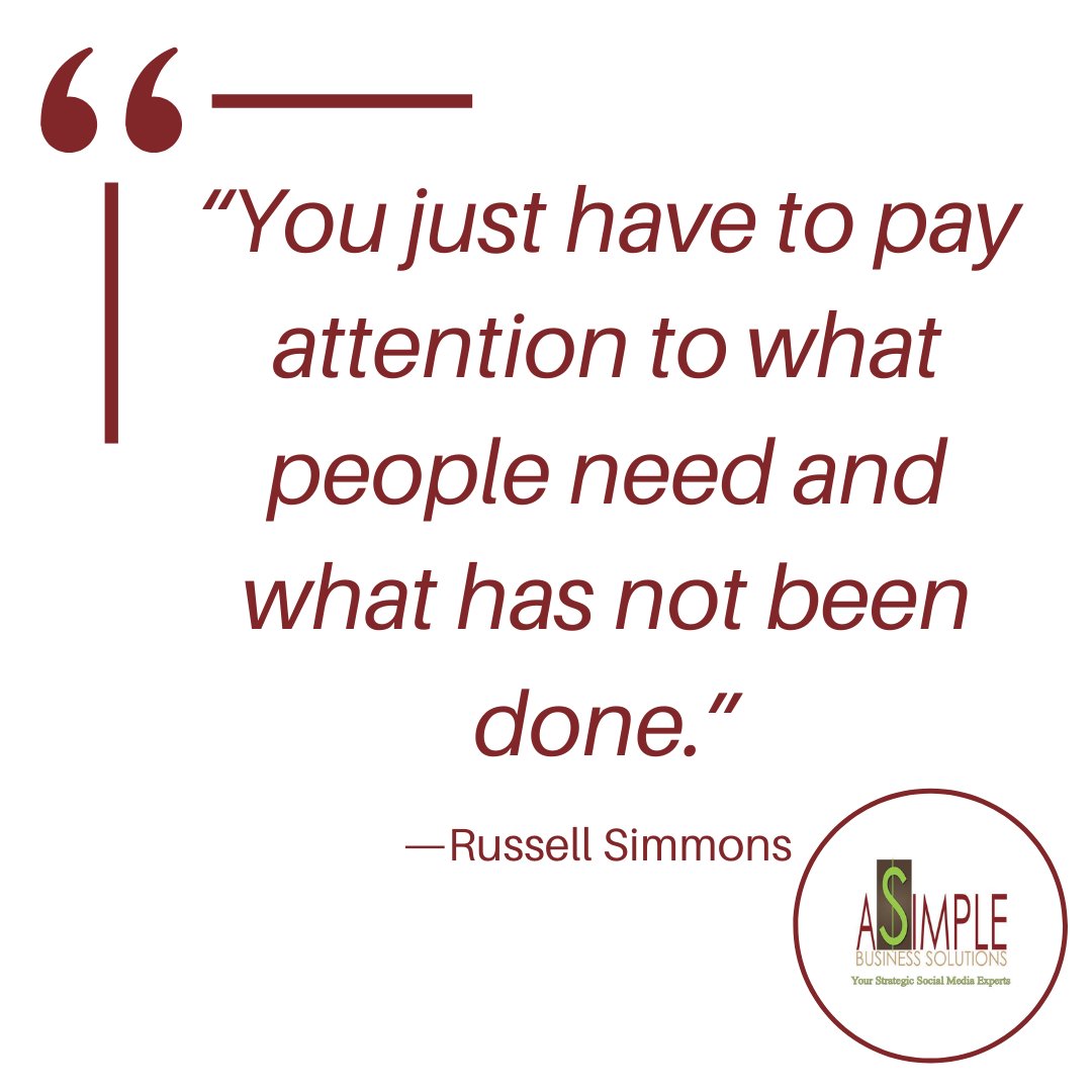 ASimpleBusSolo's tweet photo. You just have to pay attention to what people need and what has not been done.” —Russell Simmons

#QuoteOfTheDay #Attention #SocialMedia #Business #Marketing https://t.co/SyI2YrIEml