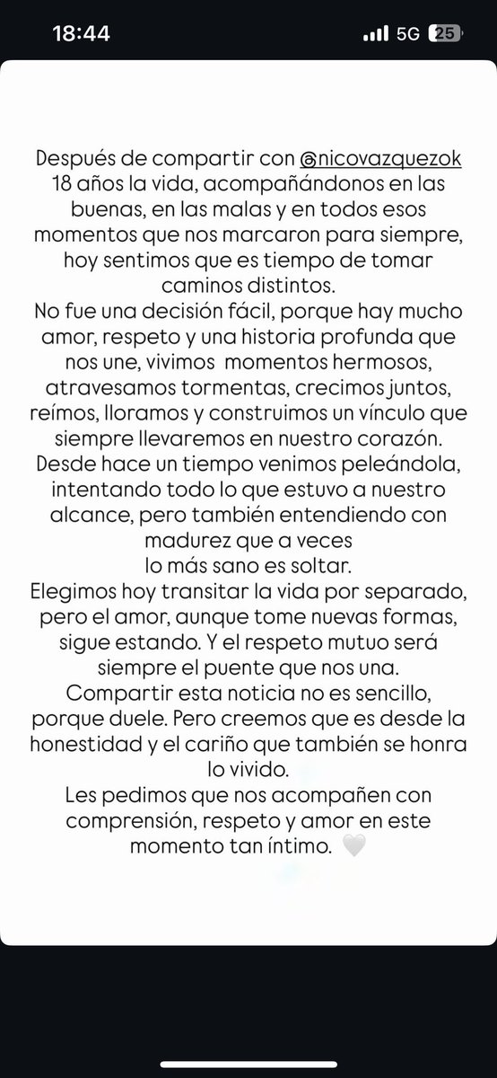 Se abrió un nuevo portal de separaciones. Venia escuchando una tras otra, ahora Accardi y Vázquez.