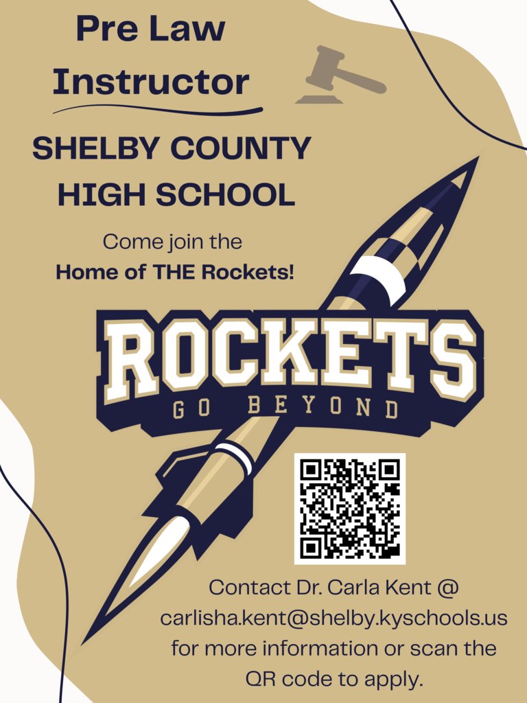 🚨 We’re hiring! Shelby County High School is looking for a Pre-Law Teacher to inspire future leaders! 🏛️⚖️ Join a team that goes BEYOND every day. Scan the QR code to apply.
#SCHSRockets #RocketsGoBeyond #WeAreHiring #PreLaw