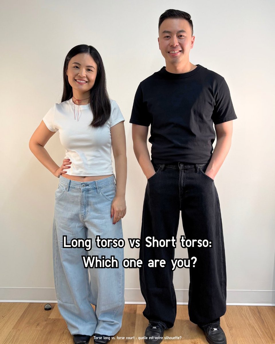 Uniqlo_Canada's tweet image. Swipe to find out if you have a long or short torso — and how to style it right! 

—

Faites glisser pour découvrir si votre torse est plutôt long, ou plutôt court, et comment adapter vos choix!

#UniqloTShirt #DenimStyle #StyleTips #UniqloCanada