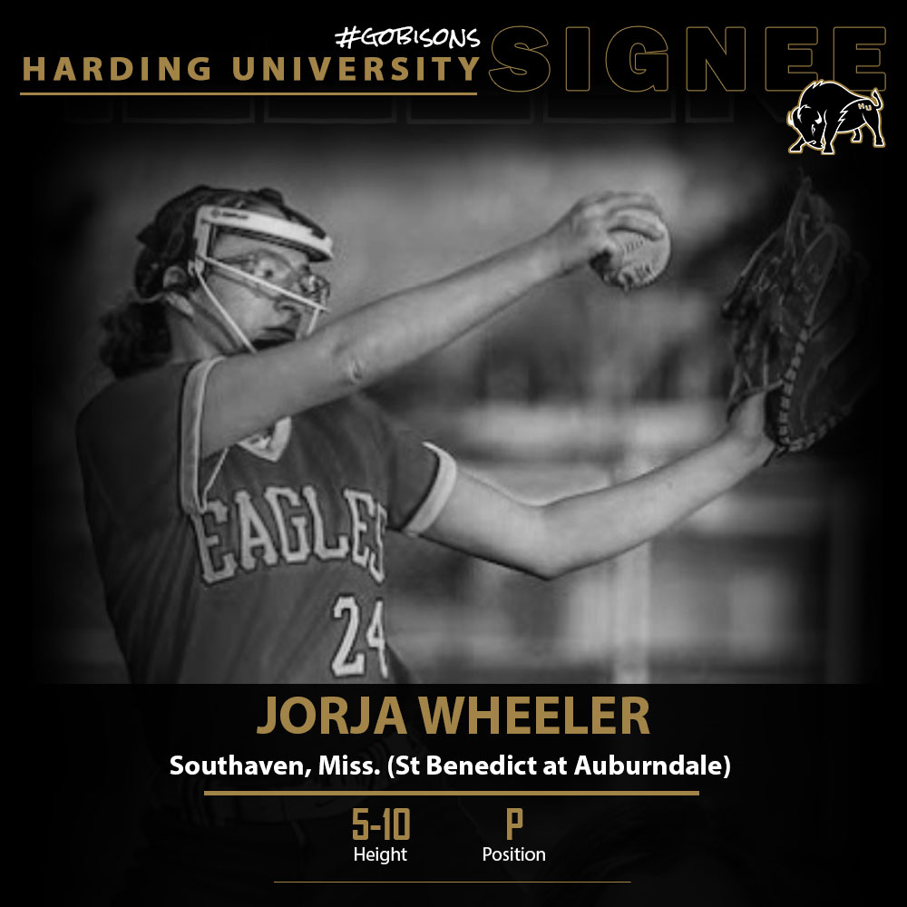 Harding Sports (@hardingsports) on Twitter photo .<a href="/Harding_SB/">Harding Softball</a> signed Jorja Wheeler (5-10, P) from Southaven, Miss. (St. Benedict at Auburndale HS)
#GoBisons .<a href="/Harding_SB/">Harding Softball</a> signed Jorja Wheeler (5-10, P) from Southaven, Miss. (St. Benedict at Auburndale HS)
#GoBisons