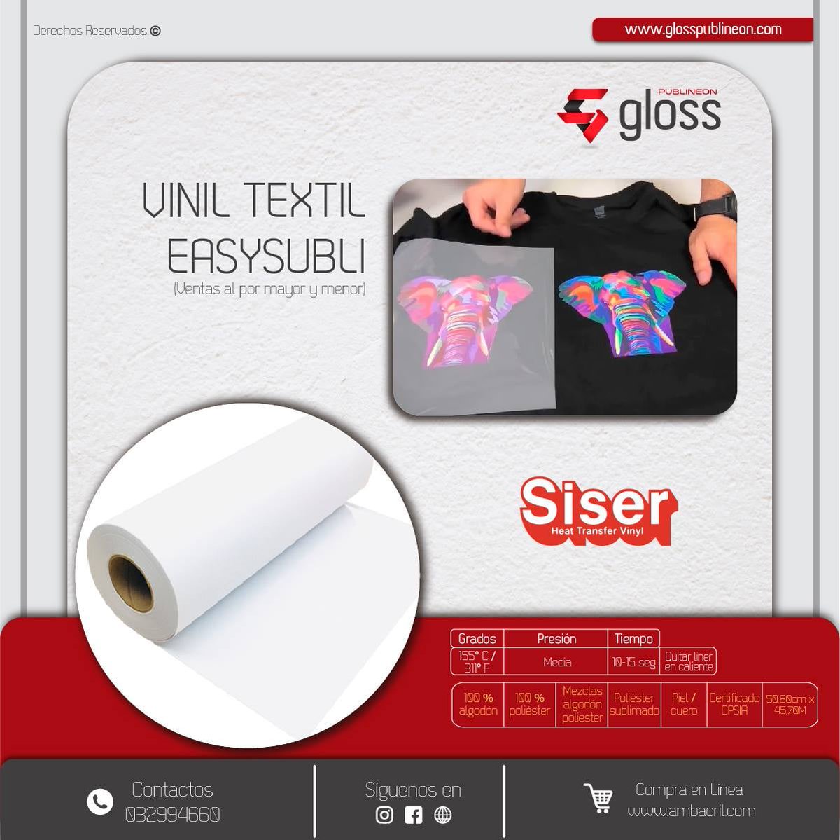 ambacril's tweet image. VINIL TEXTIL EASYSUBLI
✅Permite imprimir diseños personalizados a todo color, utilizando impresoras con tinta de sublimación, se imprime directamente en la impresora, lo que elimina la necesidad de usar papel de sublimación.
#sublimación #textil #siser #easysubli