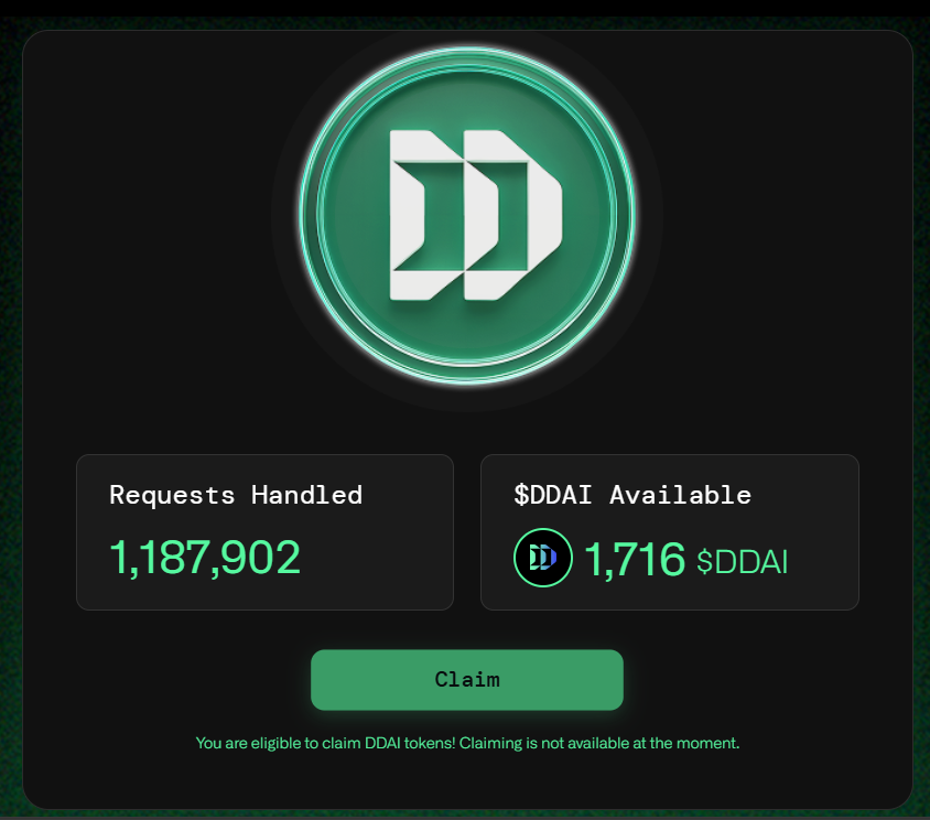 Wafer (@waferred) on Twitter photo Have you checked your $DDAI allocation?
Per <a href="/DDAI_Network/">DDAI Network</a> last update, the conversion rate would be 1000:1
This means, for every 1000 DDAI Requests earned, you will receive 1 $DDAI token. This conversion marks a pivotal step in realizing the full utility and value of your Have you checked your $DDAI allocation?
Per <a href="/DDAI_Network/">DDAI Network</a> last update, the conversion rate would be 1000:1
This means, for every 1000 DDAI Requests earned, you will receive 1 $DDAI token. This conversion marks a pivotal step in realizing the full utility and value of your