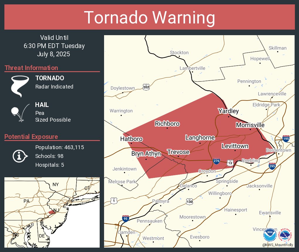 Tornado Warning including Levittown PA, Morrisville PA and  Fairless Hills PA until 6:30 PM EDT