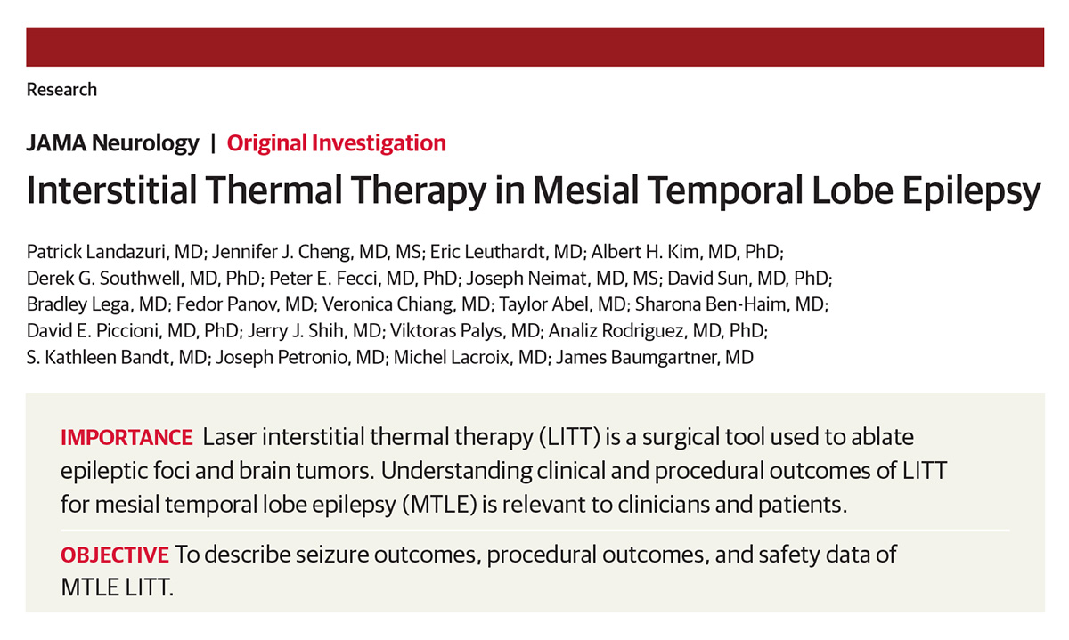 PittNeurosurg's tweet image. Laser interstitial thermal therapy well-tolerated with clinically meaningful seizure outcomes and QOL improvements in mesial temporal lobe epilepsy study. Findings suggest LITT a possible treatment option for drug-resistant MTLE. jamanetwork.com/journals/jaman… @TaylorAbelMD @UPMC