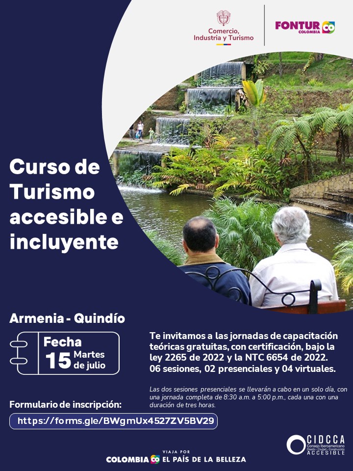 🎓 Curso de Turismo Accesible e Incluyente en Armenia
📅 Iniciamos el 15 de julio
📍 Quindío

✅ Inscríbete aquí: forms.gle/BWgmUx4527ZV5B…
📝 Diligencia el formulario de saberes previos: forms.gle/6qCfbkcEkMubD5…

#ElPaísDeLaBelleza