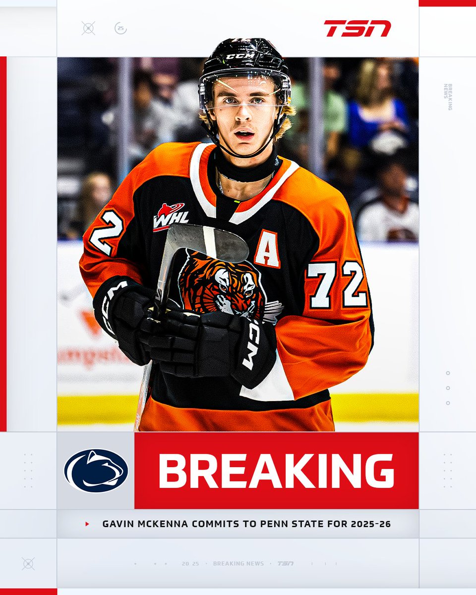 Gavin McKenna, the projected No. 1 pick of the 2026 NHL Entry Draft, has officially committed to Penn State Hockey for the 2025-26 season.
