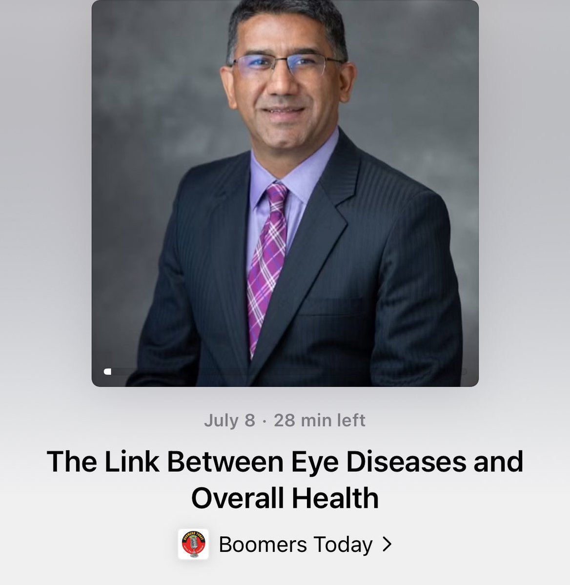 RaviGoelMD's tweet image. Interviewed by Boomers Today podcast on “The Link Between Eye Diseases and Overall Health.” podcasts.apple.com/us/podcast/boo… #ProtectingSight @aao_ophth #CataractSurgery