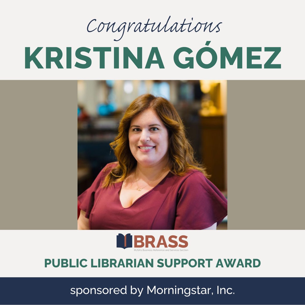 🎉Congratulations to Kristina Gómez! Winner of the 2025 BRASS Public Librarian Support Award generously sponsored by <a href="/MorningstarInc/">Morningstar, Inc.</a>
#bizref #ALAAC25