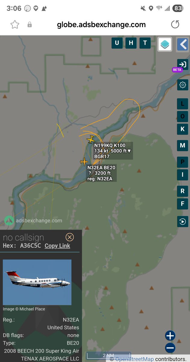 Borrowed7Time's tweet image. Beech 200 Super King Air N32EA has arrived over the #HopeFire
@sipjack1776 @Wa_fire_watch
