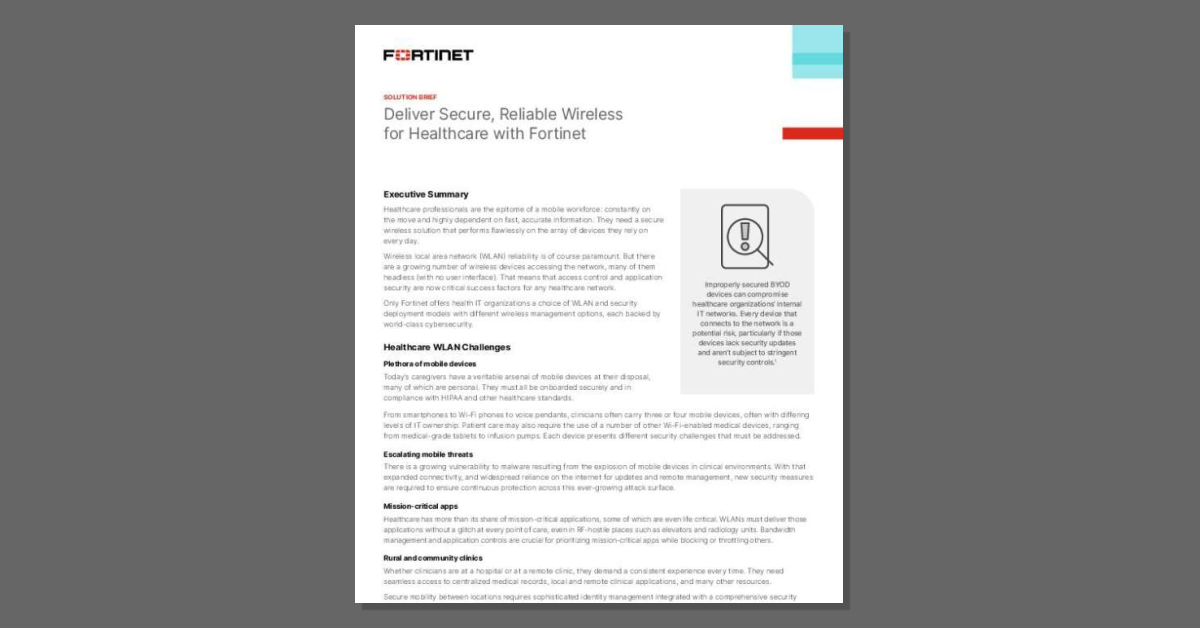 Concerned about access control and app security at your healthcare org? ACME Internet Services LLC offers WLAN and security solutions powered by @fortinet. Download the brief and DM me to explore our wireless management options. stuf.in/bgoo7e