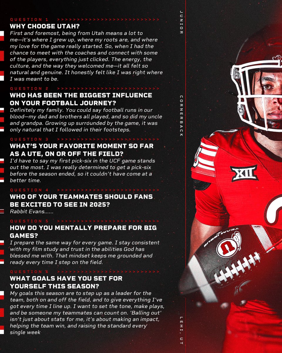Utah Football (@utah_football) on Twitter photo ๐๐๐ญ ๐ญ๐จ ๐๐ง๐จ๐ฐ a little more about <a href="/SnowdenSmith/">Smith Snowden</a> and his thoughts heading into the 2025 season and <a href="/Big12Conference/">Big 12 Conference</a> Media Daysโผ๏ธ
#GoUtes ๐๐๐ญ ๐ญ๐จ ๐๐ง๐จ๐ฐ a little more about <a href="/SnowdenSmith/">Smith Snowden</a> and his thoughts heading into the 2025 season and <a href="/Big12Conference/">Big 12 Conference</a> Media Daysโผ๏ธ
#GoUtes