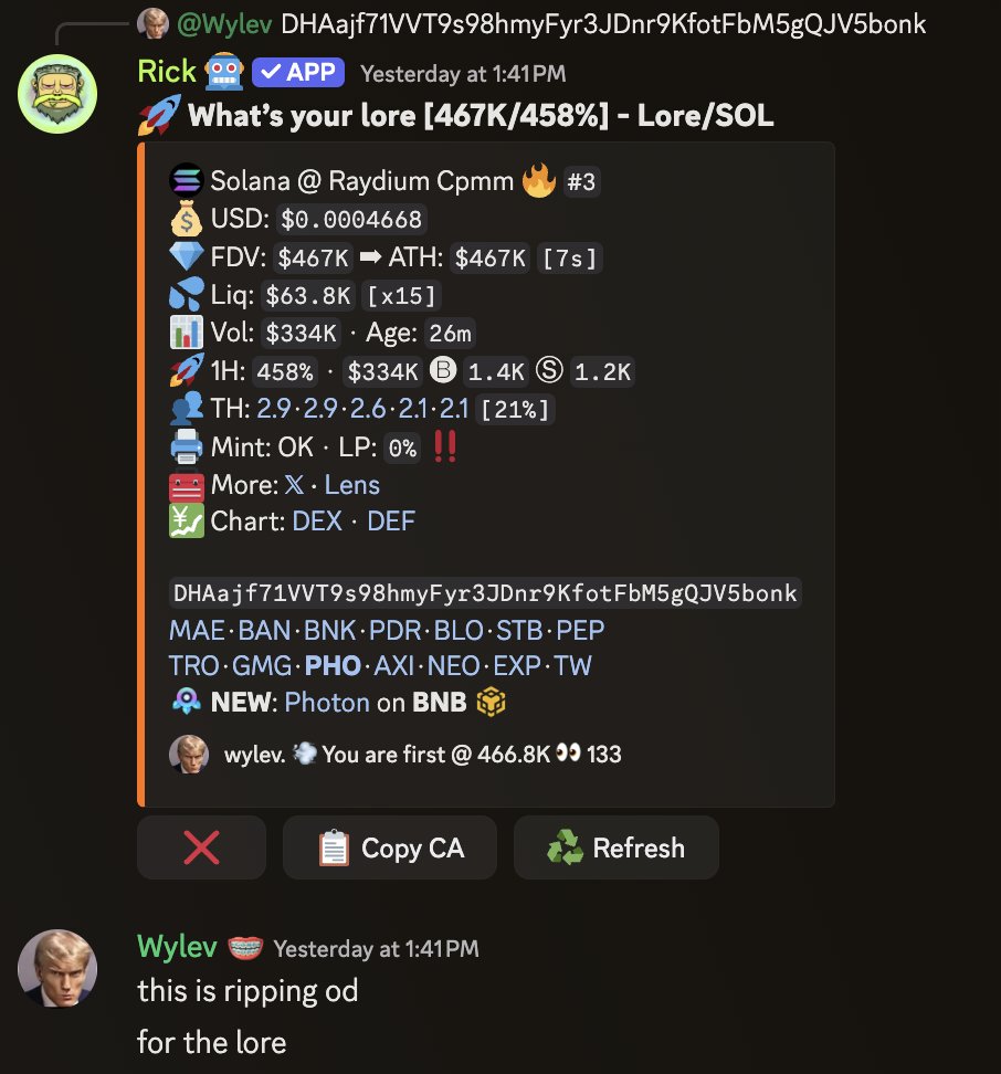 wallets tracked at 90k, officially scanned at 450k. 

thats 74x and 15x on $Lore for anyone in Come Up. 

$pump soon will bless the trenches

still opportunity in the trenches for anyone who's locked in. 

join us! discord.gg/zQthvYheV3