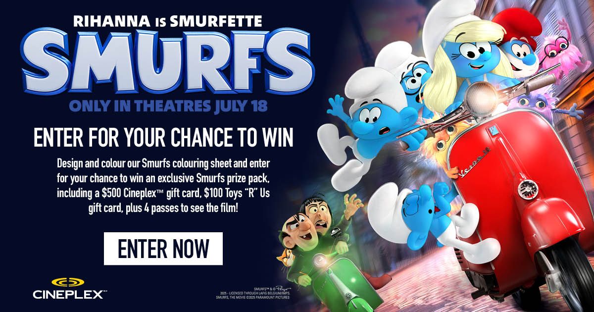 Visit canada.com/contests, submit your child's Smurfs colouring sheet and enter for your chance to win!