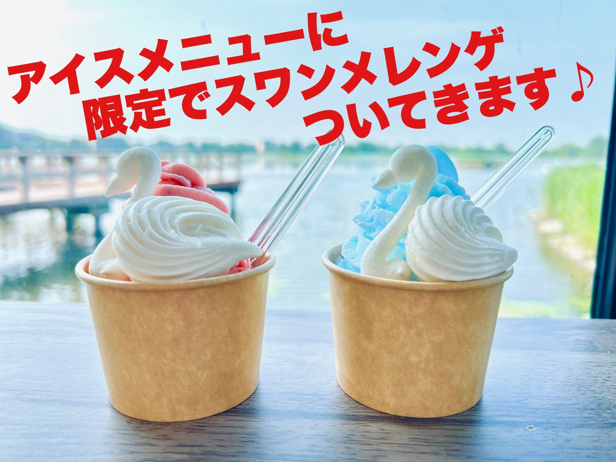 【スワンメレンゲキャンペーン】
先日はサマーキャンペーンに多くの方から応募いただきありがとうございました！🙇‍♂️

ほんの気持ち程度になってしまいますが感謝キャンペーンとしまして数量限定ですが
アイスメニューにお値段そのままでスワンメレンゲお付けします🦢✨

#瓢湖しか勝たん