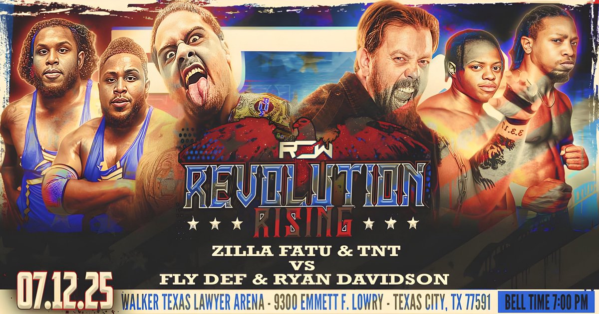 🚨 THIS SATURDAY | TEXAS CITY 🚨

The MAIN EVENT is officially set for Reality of Wrestling: #RevolutionRising going down THIS SATURDAY, July 12th in Texas City!

🔥 <a href="/RDBEAR57/">Ryan Davidson ライアン・デビッドソン</a> &amp; <a href="/FlyBroWarrenJ/">YourRoyalFlyness🤴🏾</a> <a href="/TheZack_Zilla/">Zack Zilla</a> collide with a powerhouse trio of 2nd generation superstars — TNT
