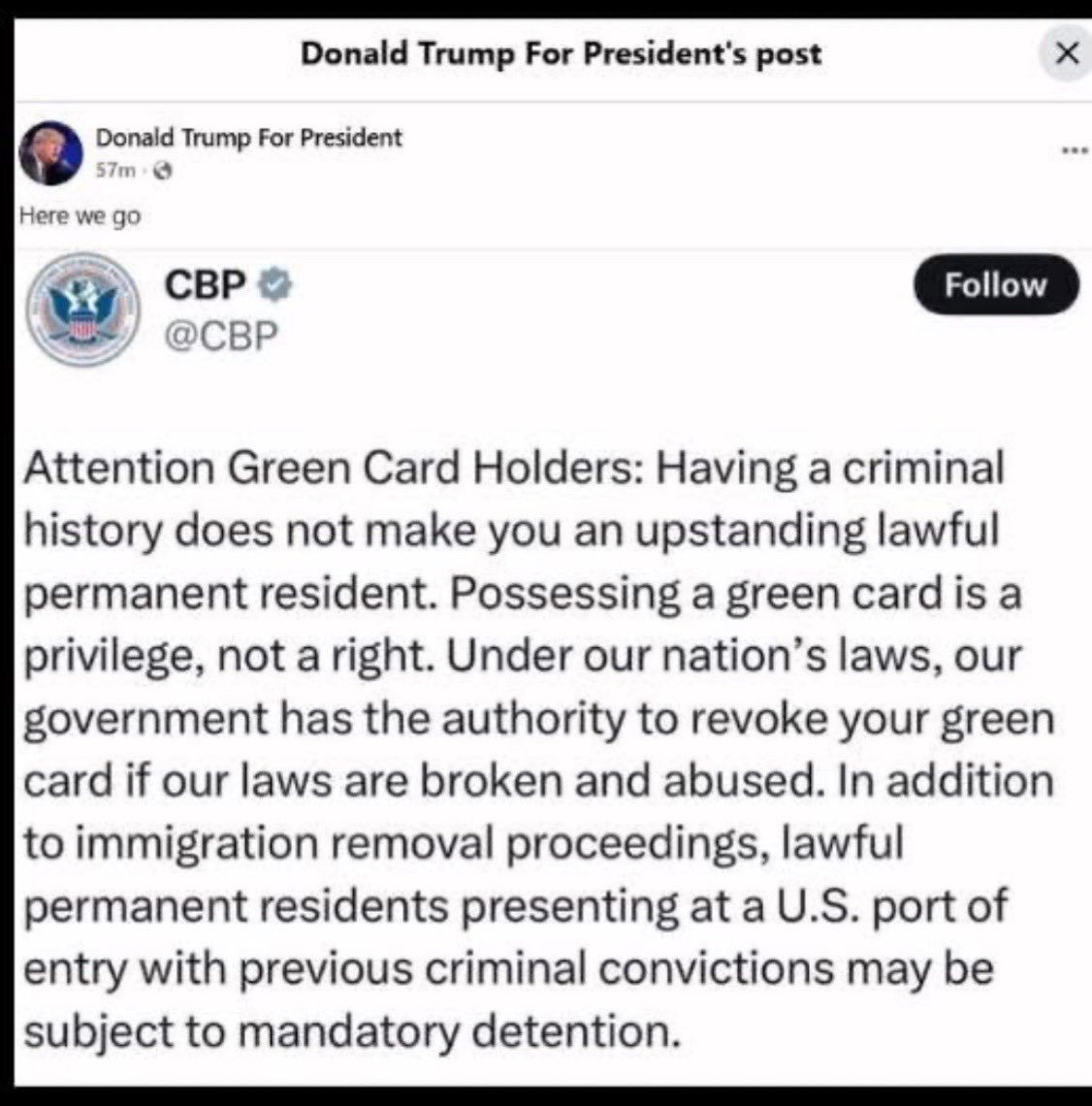 pepotchkiy's tweet photo. If the privilege is revoked by the issuer, the reciever cannot contest it based on the premise that it was just issued at the mere pleasure of the United States. #usdhs #greencardholder #cbp #illegalimmigrants #legalimmigrant https://t.co/vrCEleeitU
