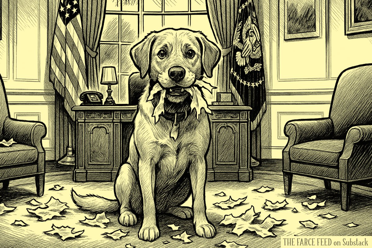 TheFarceFeed's tweet photo. @elonmusk Trump Claims White House Dog Ate Epstein Files
"Beautiful dog. Powerful jaws. Tremendous appetite for classified documents."
Link in bio. https://t.co/4lzZzOSCWi